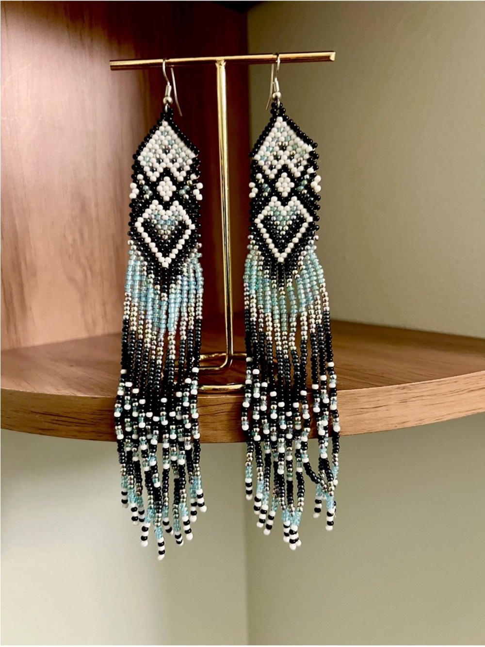 Beaded Black Moonlight Dangle Earrings